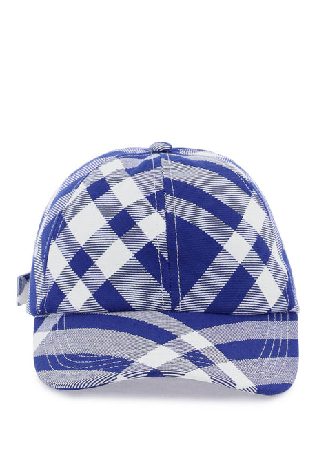 BURBERRY Check-Plaid Cotton Baseball Cap in Off-White and Cobalt Blue