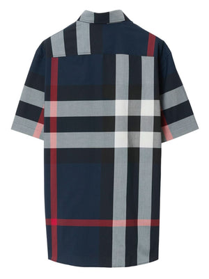 BURBERRY Oversized Check Motif Short Sleeve Shirt - Slim Fit