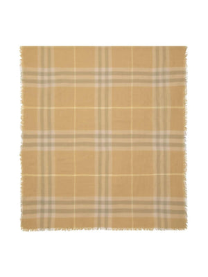 BURBERRY Classic Beige Wool Wrap Scarf with Check Pattern