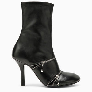 BURBERRY Black Leather Peep Boot with Zips for Women