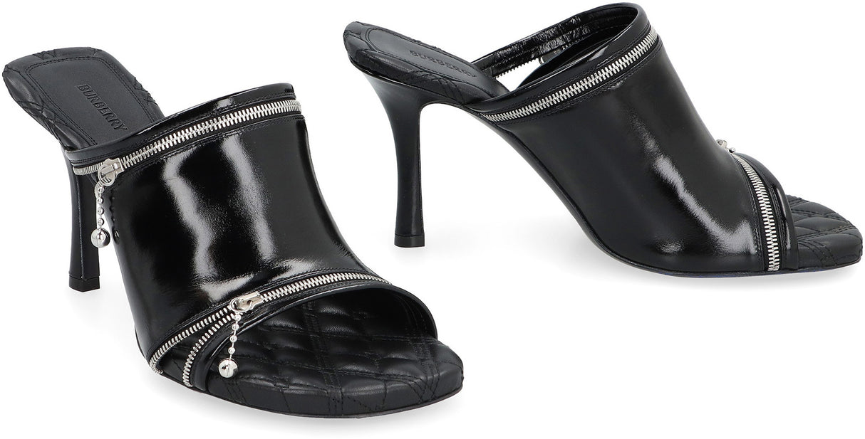 BURBERRY Black Leather Peep Sandals for Women