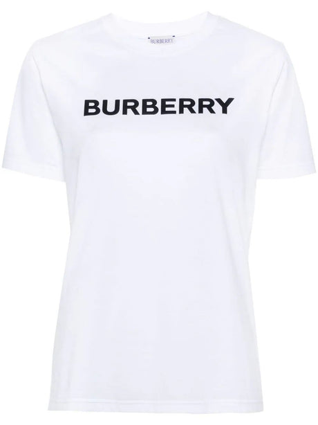 BURBERRY Contrasting Logo Print Ribbed Cotton T-Shirt for Women in White