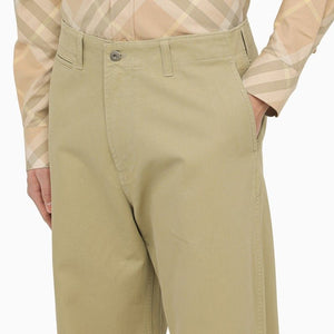 BURBERRY Men's Straight Green Cotton Trousers for Summer