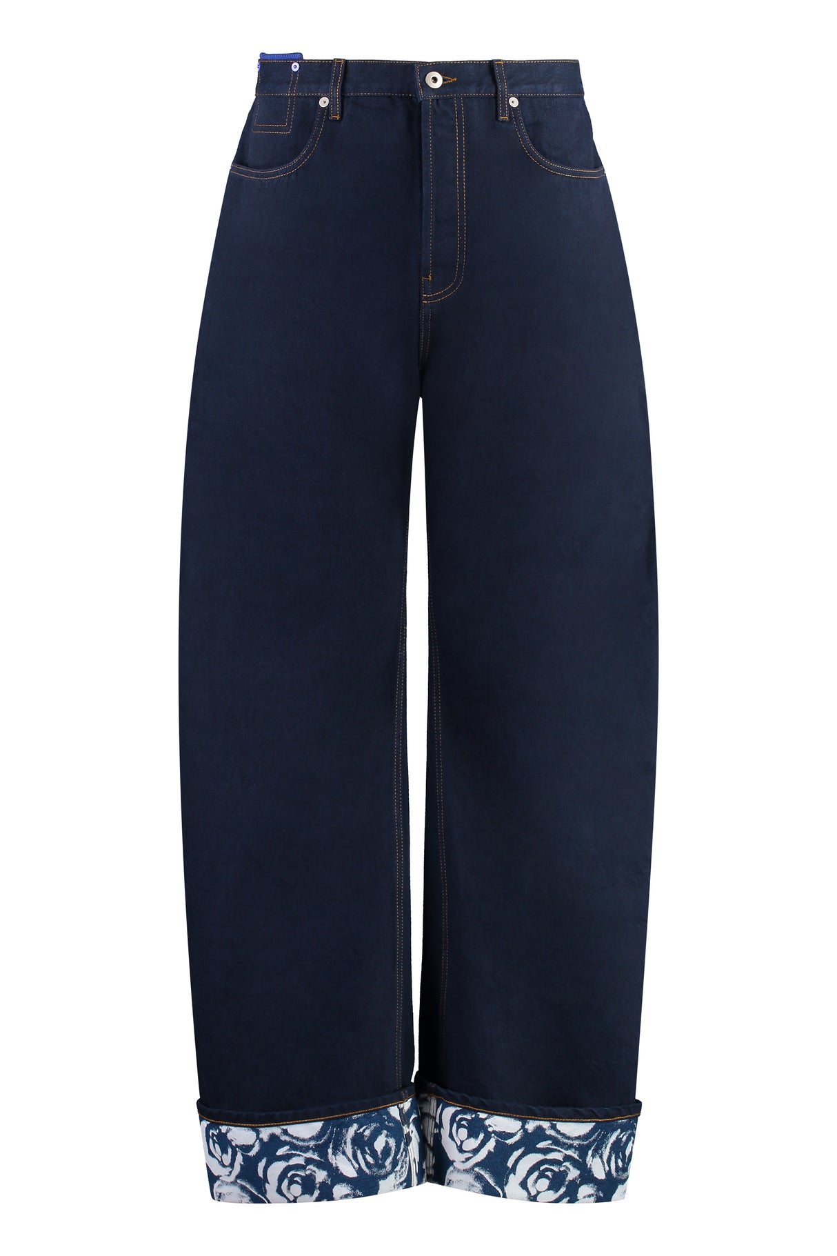 BURBERRY Men's Wide-Leg Blue Jeans with Leather Details