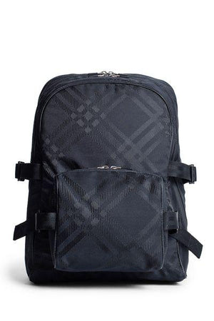 BURBERRY Black Check Motif Backpack for Men with Leather Trims