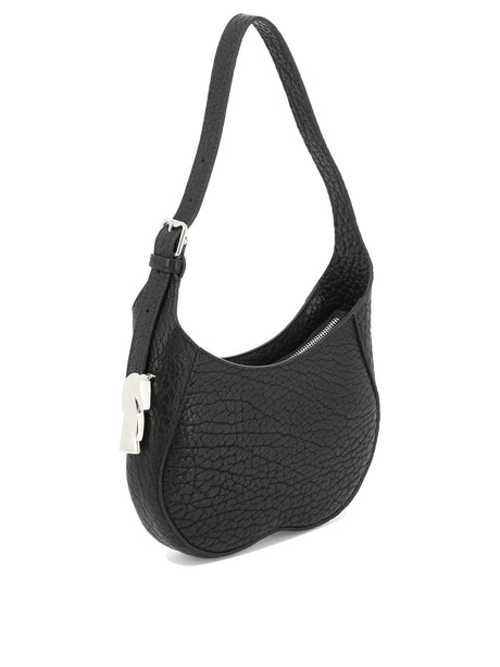 B-shaped Handbag for Women in Black with Brushed Metal Charm
