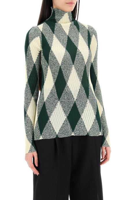 Green High-Neck Diamond Pattern Pullover, SS24