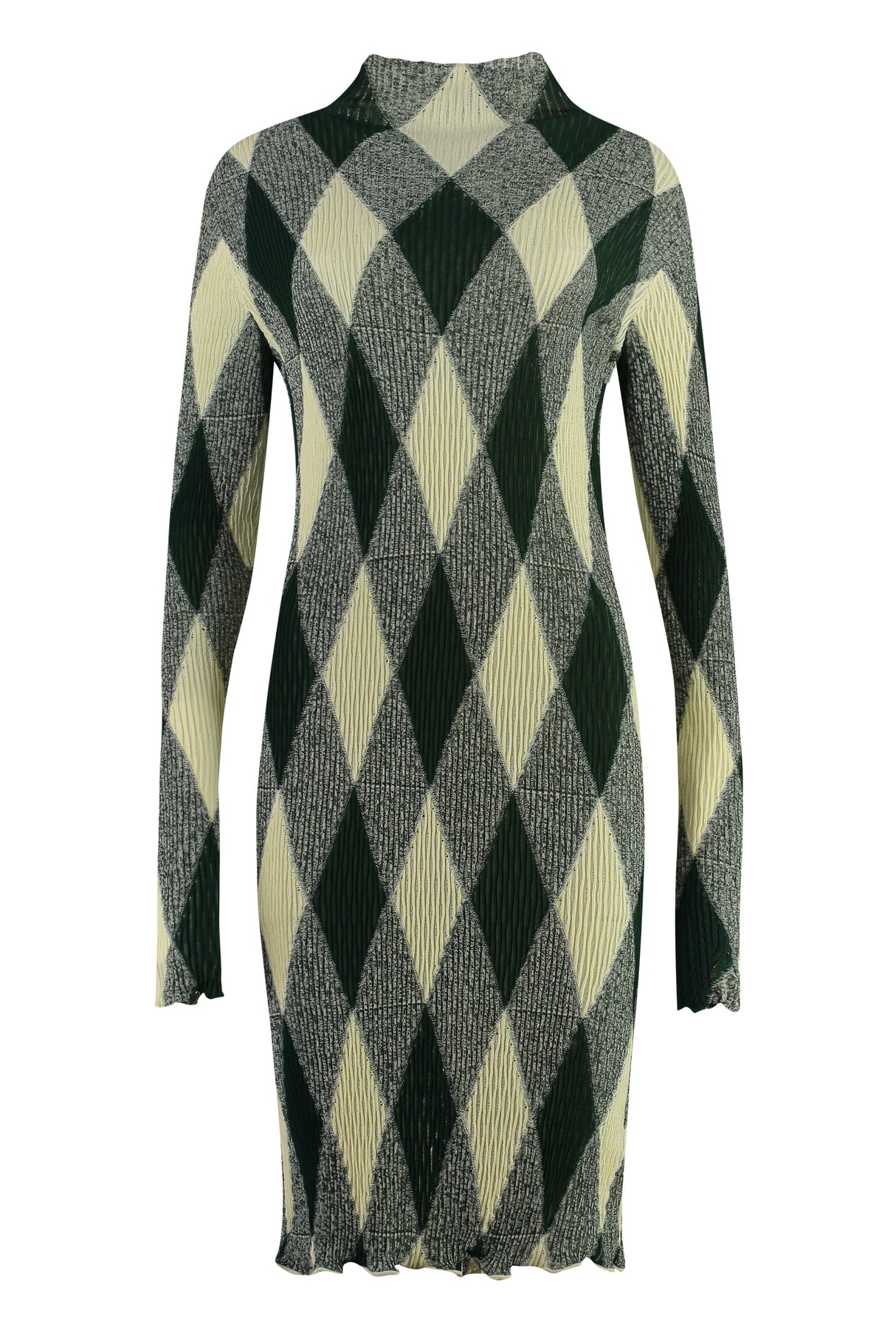 BURBERRY Green Silk Cotton Dress with Argyle Pattern for Women