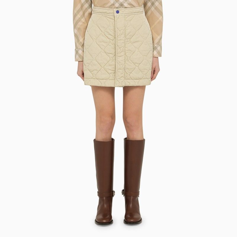 Beige Quilted Nylon Mini Skirt