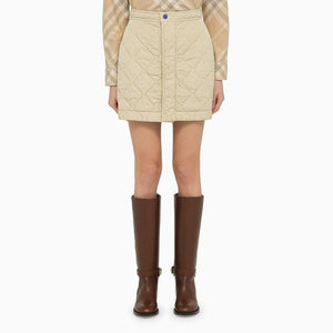 Beige Quilted Nylon Mini Skirt