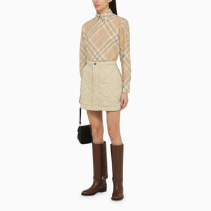 Beige Quilted Nylon Mini Skirt