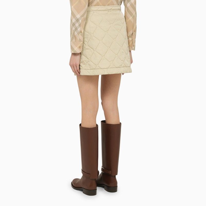 Beige Quilted Nylon Mini Skirt