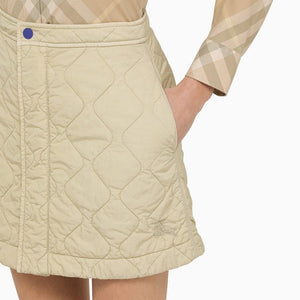 Beige Quilted Nylon Mini Skirt