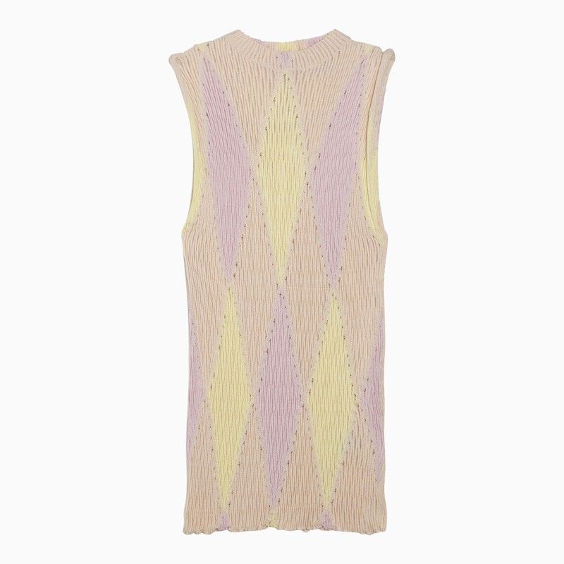 BURBERRY Pink Argyle Sleeveless Jumper in Silk and Cotton