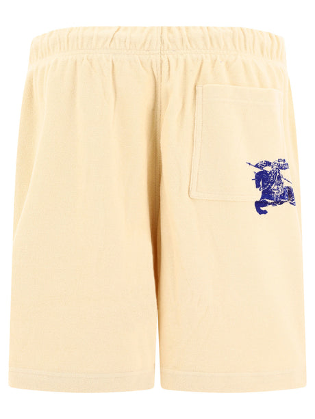BURBERRY Men's Beige Towelling Shorts with Equestrian Knight Design