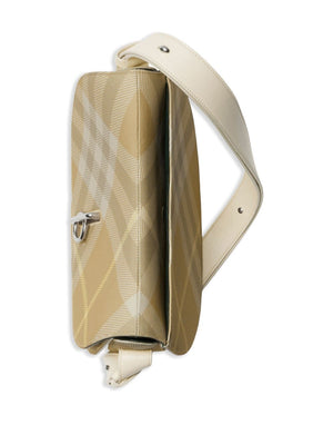 Sleek Curved Handbag with Burberry Check Pattern in Beige