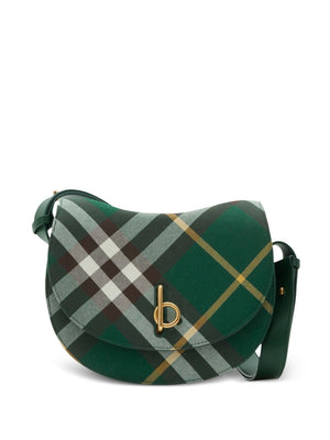 BURBERRY Rocking Horse Medium Wool-Blend Crossbody Bag with Iconic Check Motif - Green