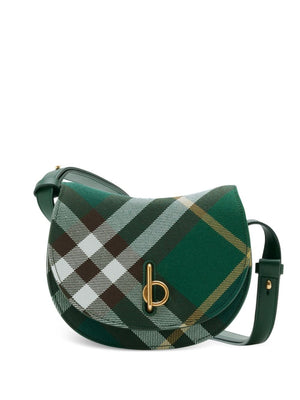 BURBERRY Vintage Check Mini Wool-Leather Crossbody Bag in Dark Green with Gold-Tone Hardware