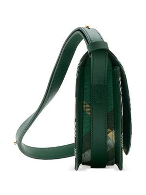 BURBERRY Vintage Check Mini Wool-Leather Crossbody Bag in Dark Green with Gold-Tone Hardware