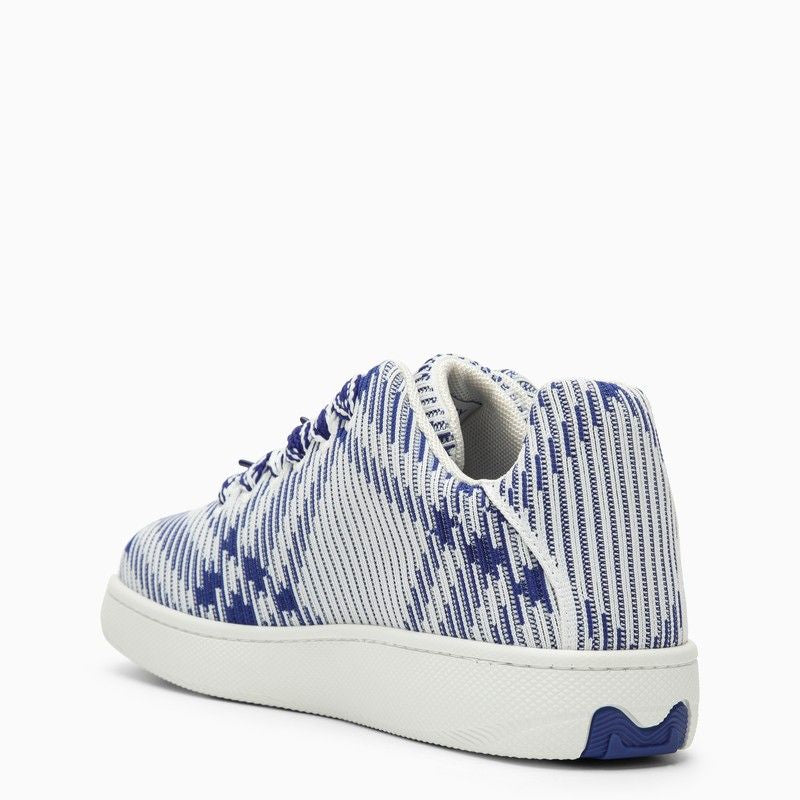 BURBERRY Men's White and Blue Check Pattern Stretch Sneaker