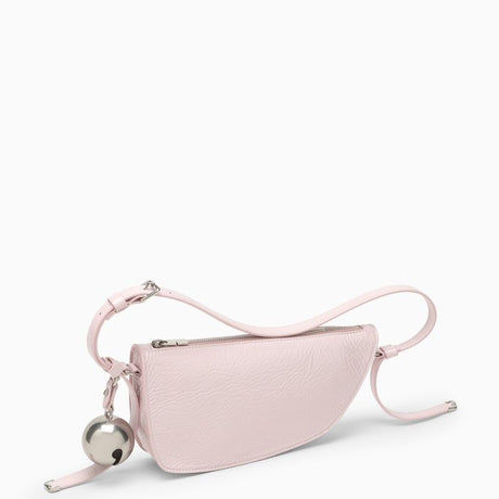 BURBERRY Pink Lambskin Leather Shield Crossbody Handbag with Charm and Silver-Tone Accents, Small
