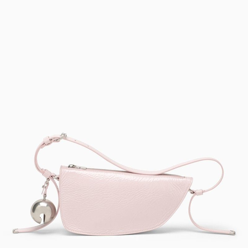 BURBERRY Pink Lambskin Leather Shield Crossbody Handbag with Charm and Silver-Tone Accents, Small