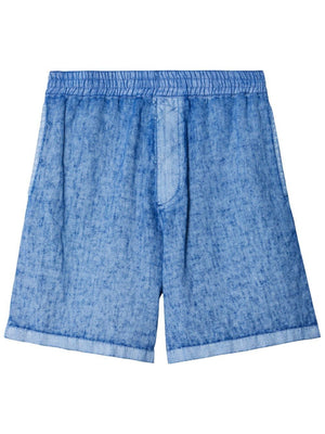 BURBERRY Navy Linen Drawstring Shorts for Men