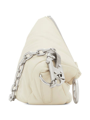 BURBERRY Mini White Leather Handbag with Silver Chain Strap