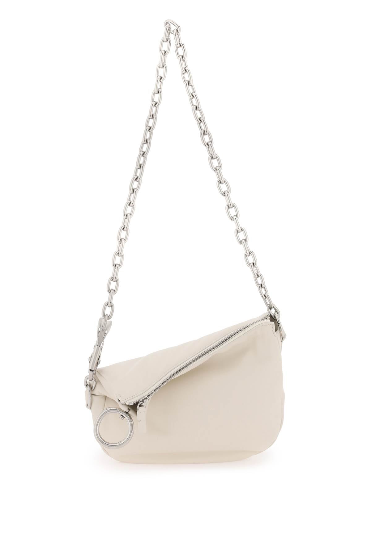 BURBERRY Cream White Mini Lambskin Leather Crossbody Bag with Silver-Tone Ring Embellishments and Adjustable Chain Strap