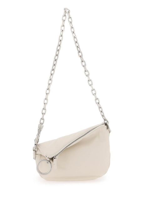 BURBERRY Cream White Mini Lambskin Leather Crossbody Bag with Silver-Tone Ring Embellishments and Adjustable Chain Strap