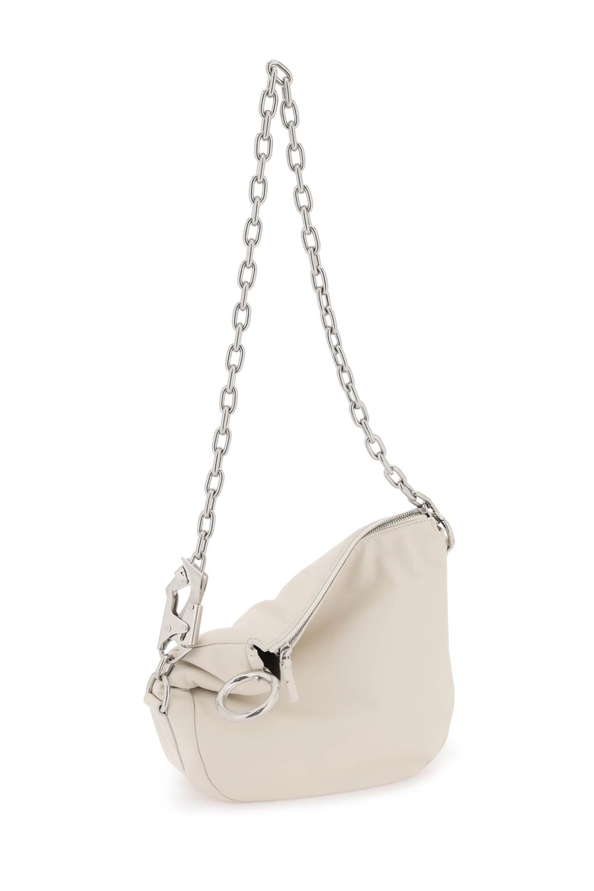 BURBERRY Cream White Mini Lambskin Leather Crossbody Bag with Silver-Tone Ring Embellishments and Adjustable Chain Strap