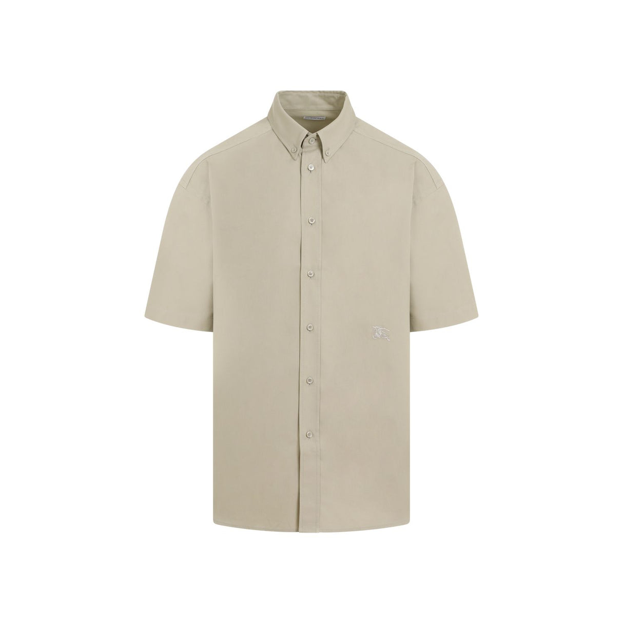 BURBERRY Men's Oxford Cotton Short Sleeve Oversized Shirt with Equestrian Embroidery