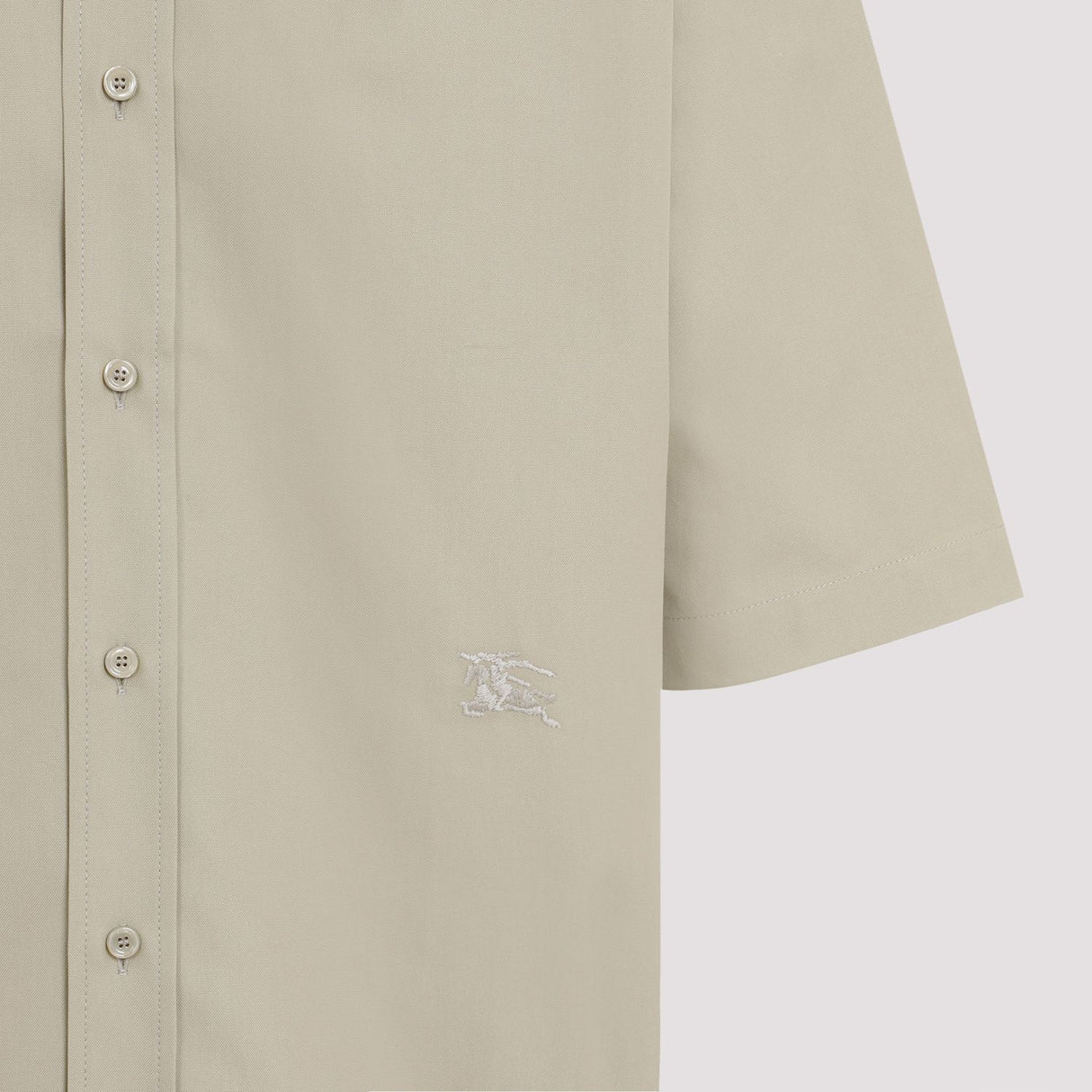 BURBERRY Men's Oxford Cotton Short Sleeve Oversized Shirt with Equestrian Embroidery