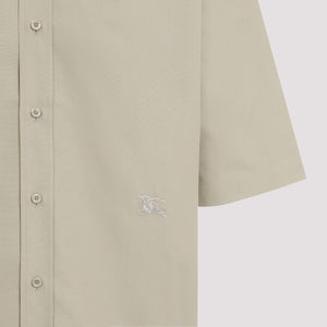 BURBERRY Men's Oxford Cotton Short Sleeve Oversized Shirt with Equestrian Embroidery