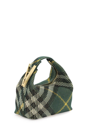 BURBERRY Mini Duffle Handbag in Dark Green with Check Pattern and Gold-Tone Hardware