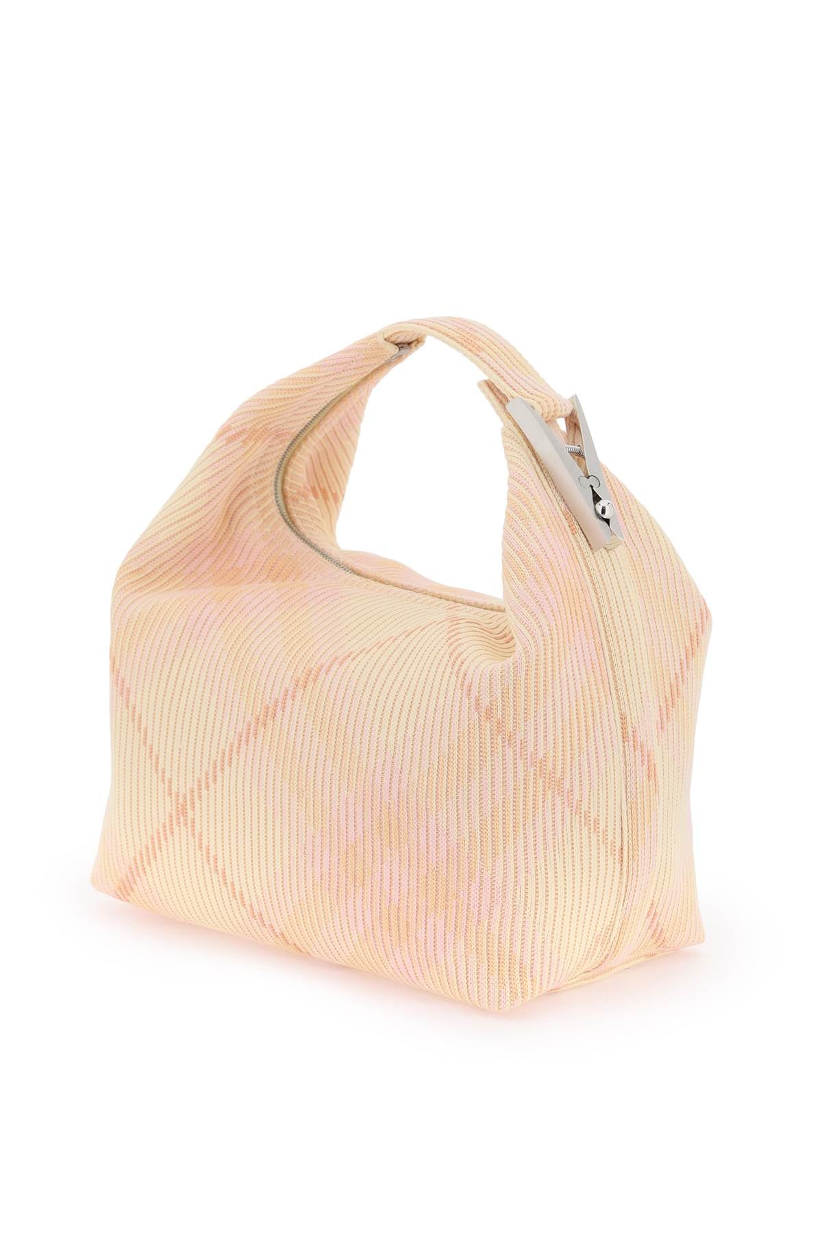 BURBERRY Pink Check Pattern Medium Peg Shoulder Bag with Metal Detail