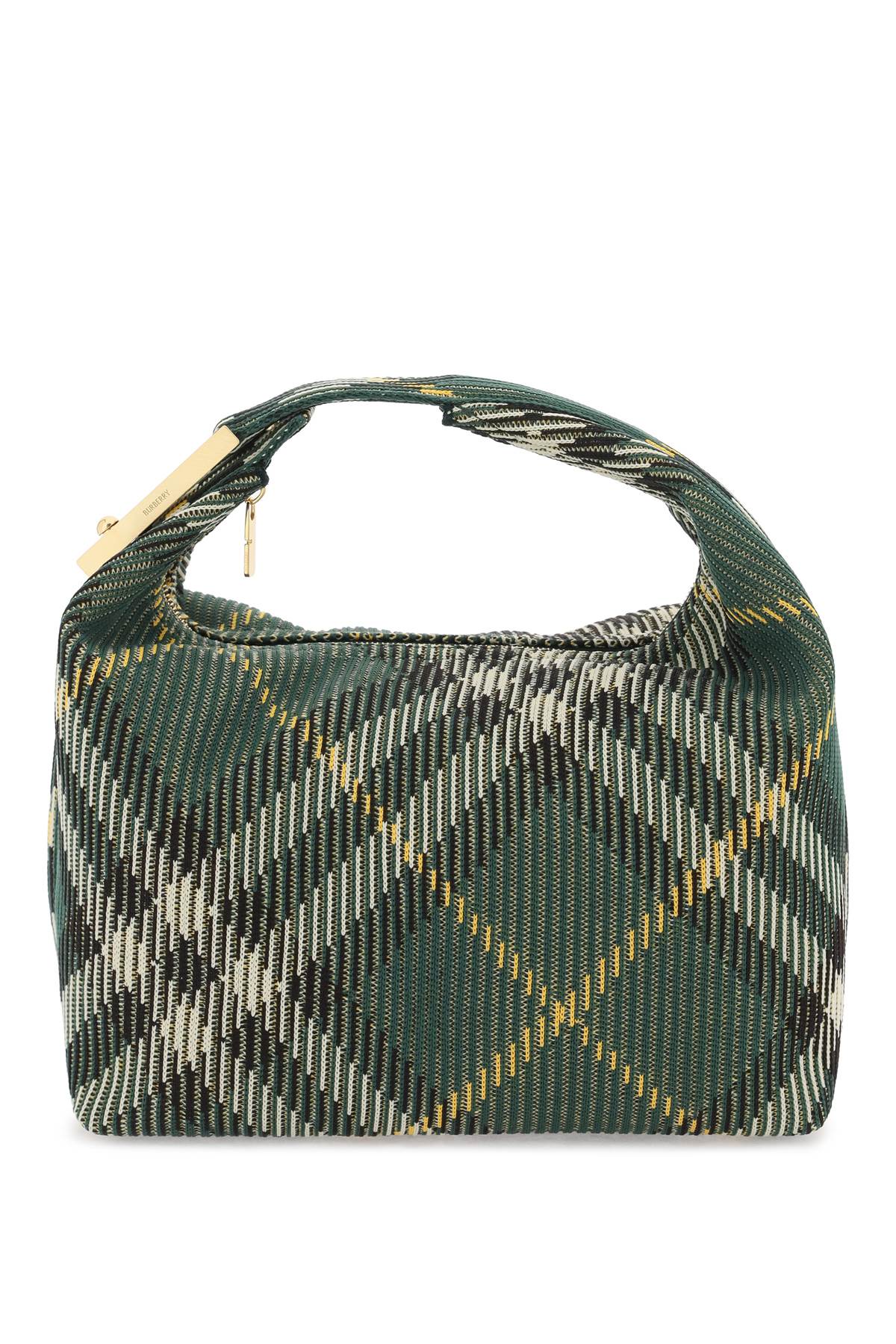 BURBERRY Green Check Pattern Medium Peg Handbag with Gold-Tone Accents