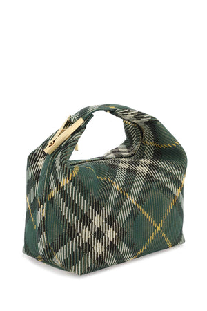 BURBERRY Green Check Pattern Medium Peg Handbag with Gold-Tone Accents