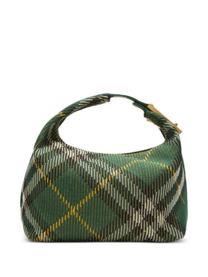 BURBERRY Green Check Pattern Medium Peg Handbag with Gold-Tone Accents