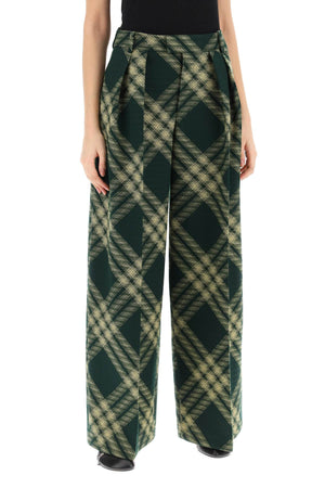 BURBERRY Flared Check Palazzo Pants for Women - Lightweight Wool with Front Pleats and Pockets - SS24