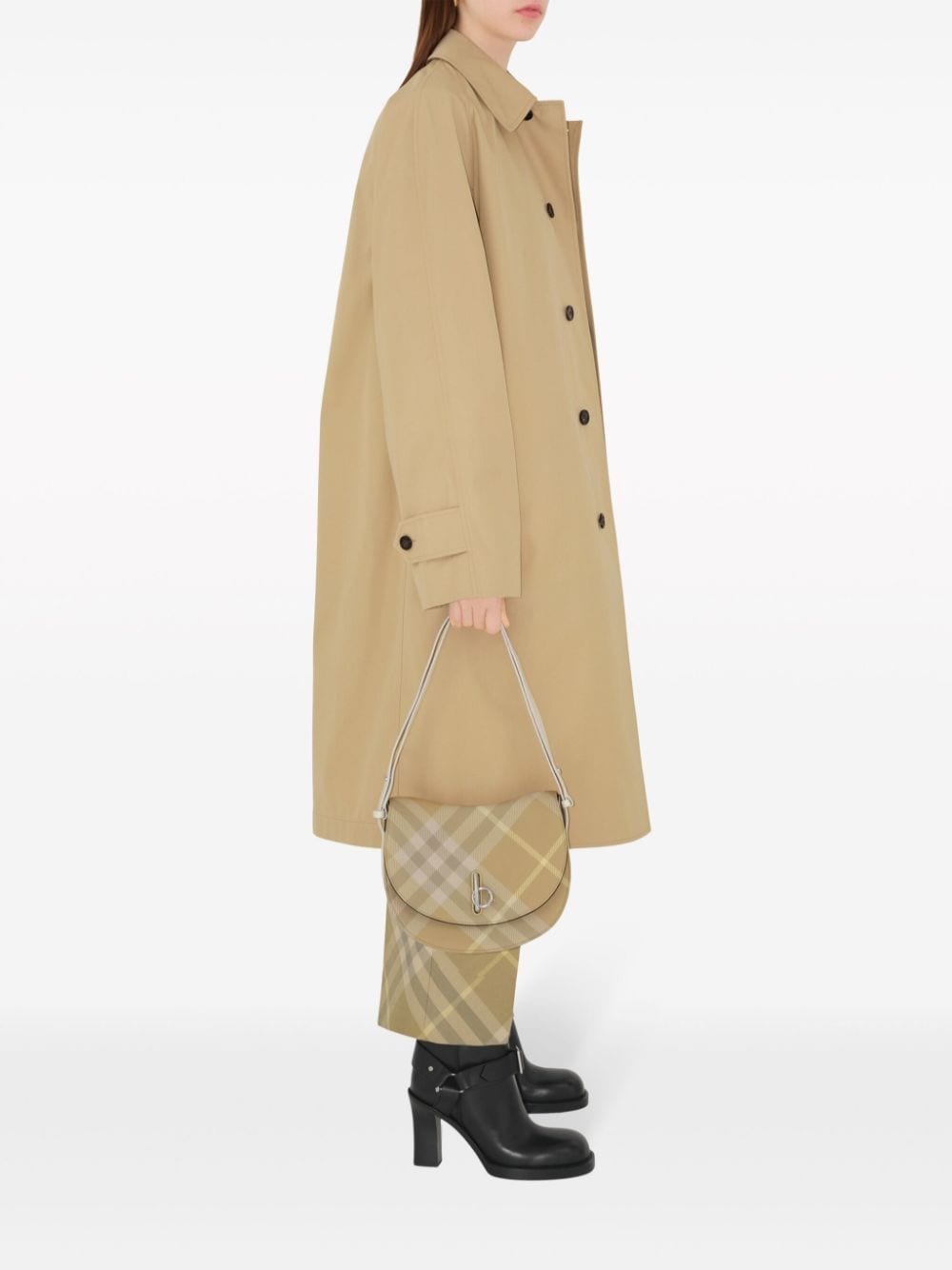 BURBERRY Beige Wool Check Print Straight Leg Trousers for Women