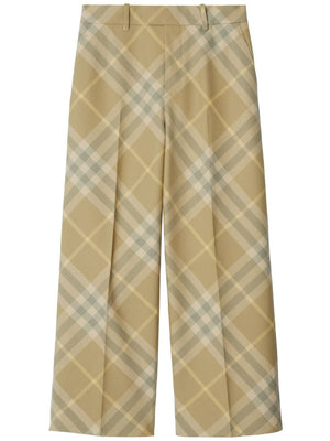 BURBERRY Beige Wool Check Print Straight Leg Trousers for Women