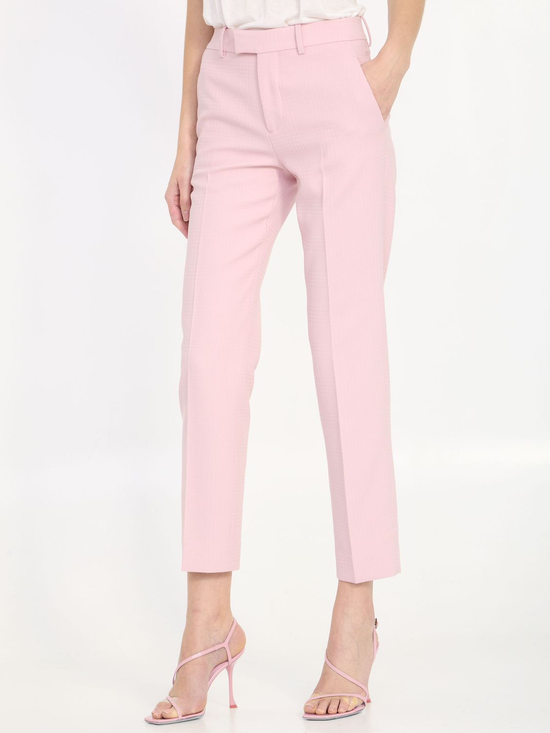 Tailored Trousers in Pink Wool - Regular Fit - UK Sizing