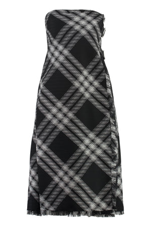 Off-The-Shoulder Dress with Check Motif and Fringed Edges