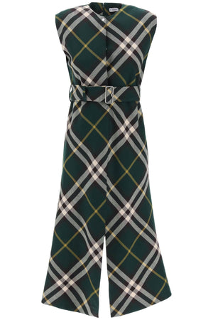 BURBERRY Green Checked Wool Midi Dress for Women