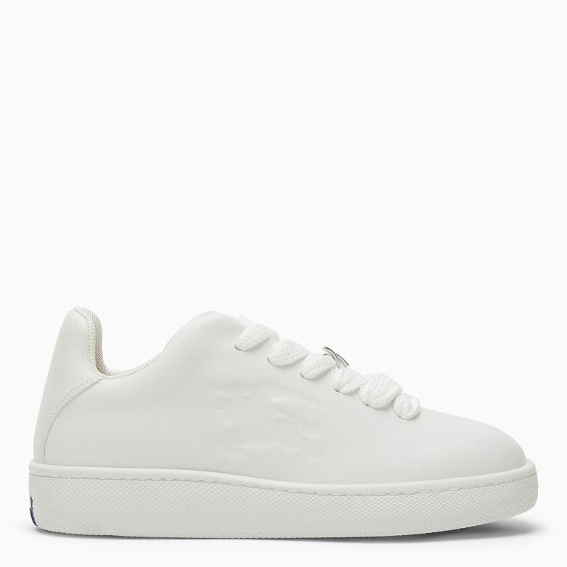 BURBERRY White Leather Sneaker with Tone-On-Tone Lace-Up Closure and Logoed Rubber Sole