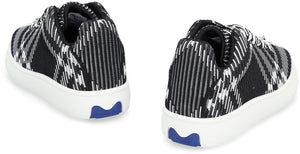 BURBERRY Black and White Check Pattern Stretch Nylon Sneakers for Men