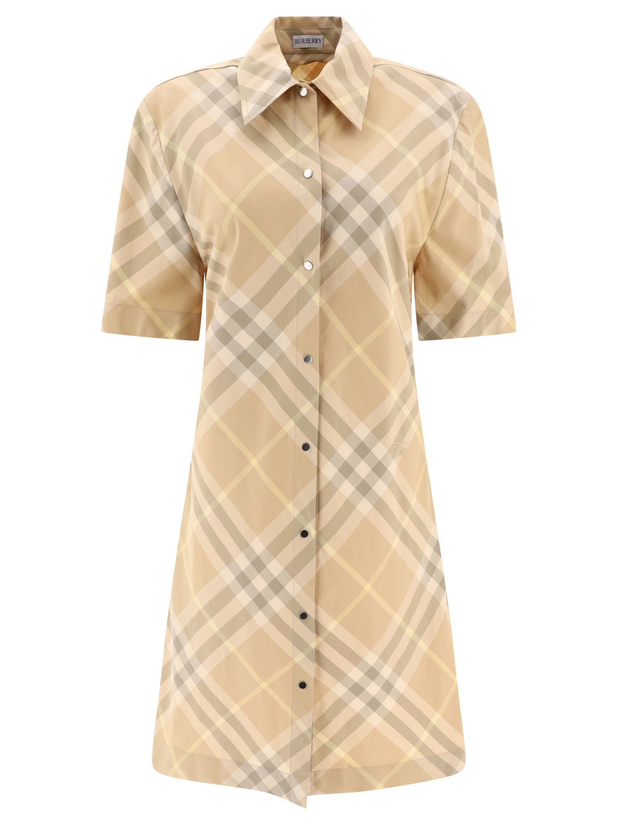 BURBERRY Checkered Cotton Shirt Dress for Women - Relaxed Fit, Press-Stud Closure, Side Pockets, Embroidered Design
