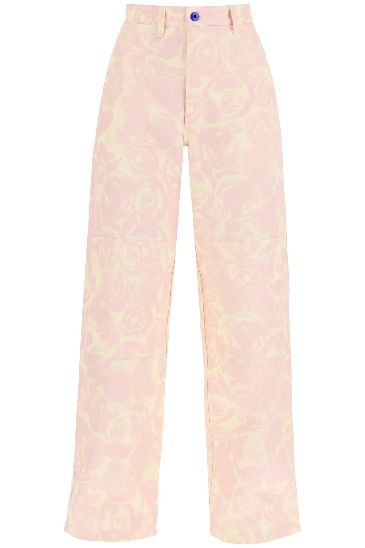 BURBERRY Floral Print Workwear Style Cotton Pants