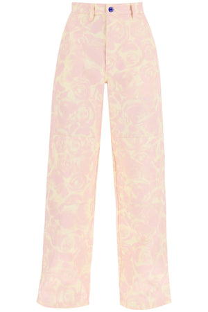 BURBERRY Floral Print Workwear Style Cotton Pants